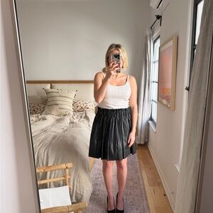 Elegant Black Pleated Faux-Leather Skirt
